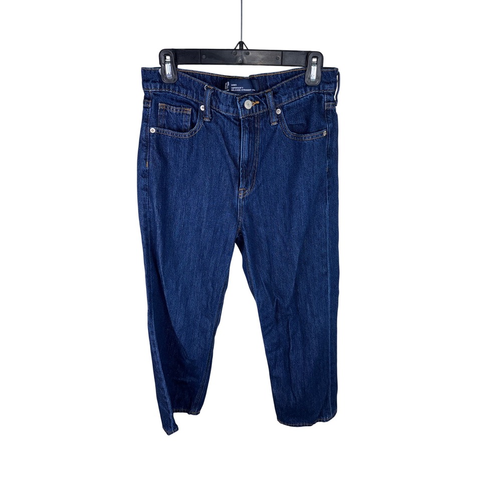 Gap Denim Supersoft Relaxed Straight Jeans 2/26 Short Rinse Wash Dark Blue